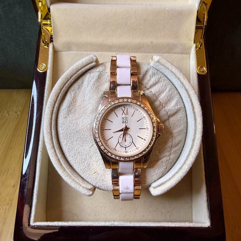New York & Company NY&C Ladies' Rose Gold/Pink Crystals Watch, 35mm